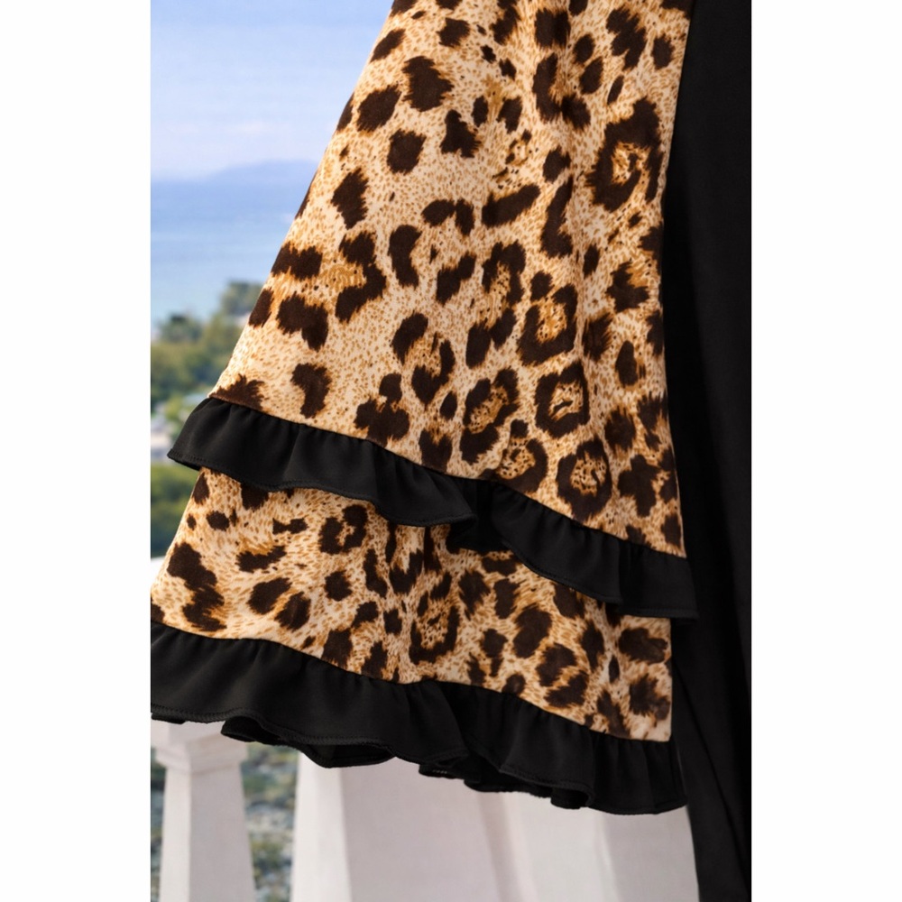 Soft Luxe Fabric Black Top with Leopard Multi Ruffle Sleeves - Picture 4 of 4